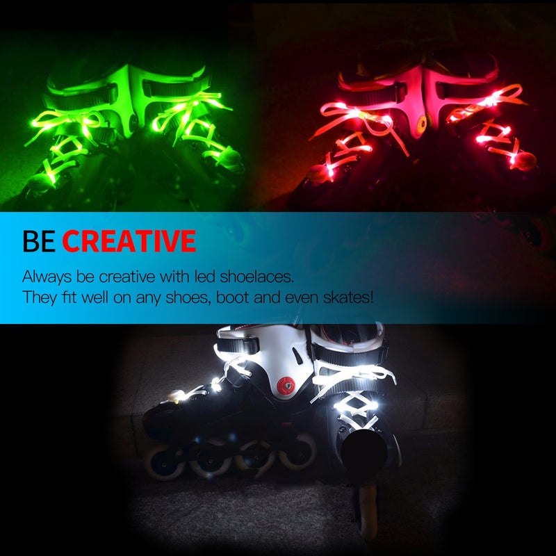 Novelty Place 3 Pairs LED Light Up Shoelaces with 3 Modes for Party, Dancing, Running & DIY - 3 Pairs (Green, Red & White) - Image 5